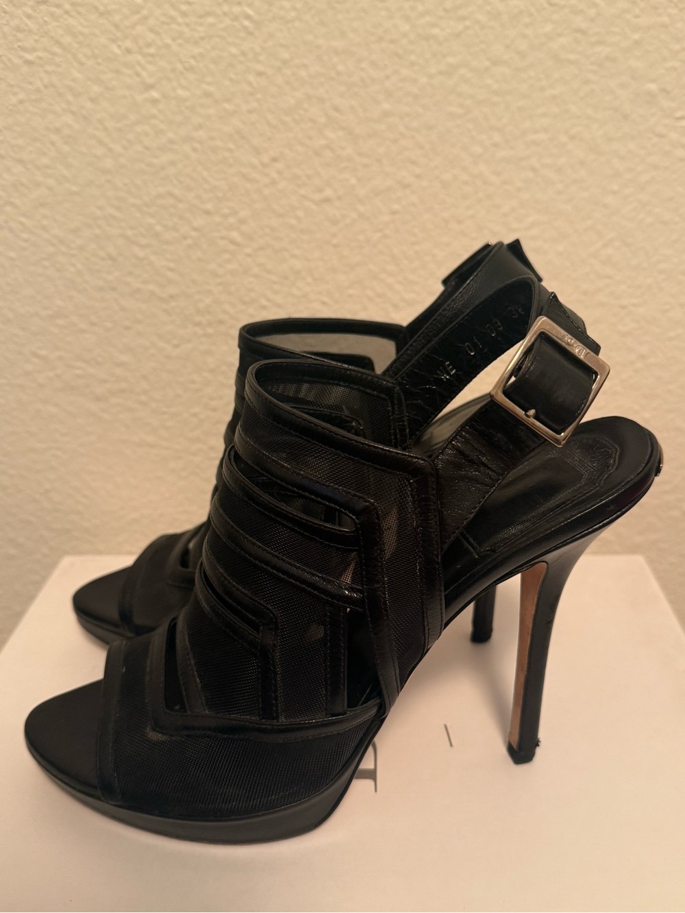 Dior Black Leather Mesh Slingback Heels